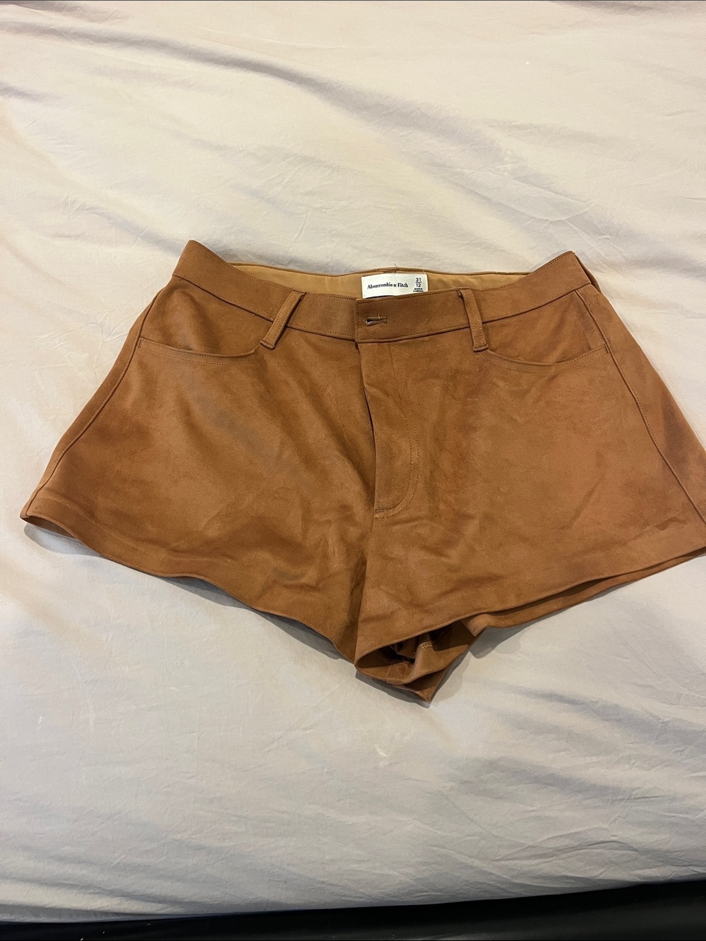 Abercrombie & Fitch Cognac High-Waist Suede-Look Shorts